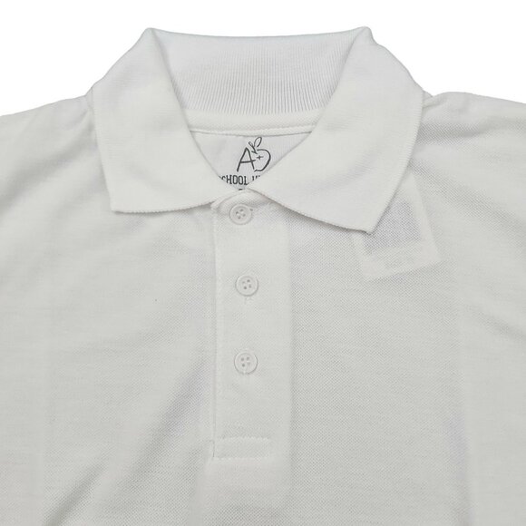School Uniform Polo Shirt Boys 10 White Short Sleeve Durable Fabric 1/4 Button - Picture 2 of 10
